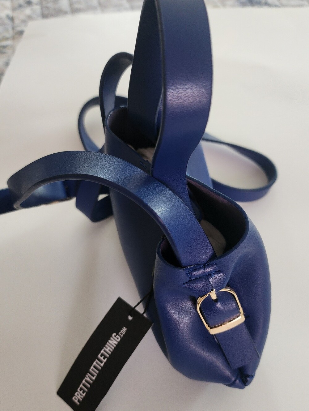 PrettyLittleThing Cobalt Square Bucket  Navy Leather Crossbody Bag